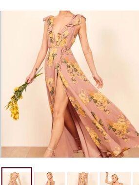 Reformation Peppermint Ruffle Maxi Dress XS  in Blush/Gwenyth Wedding Guest